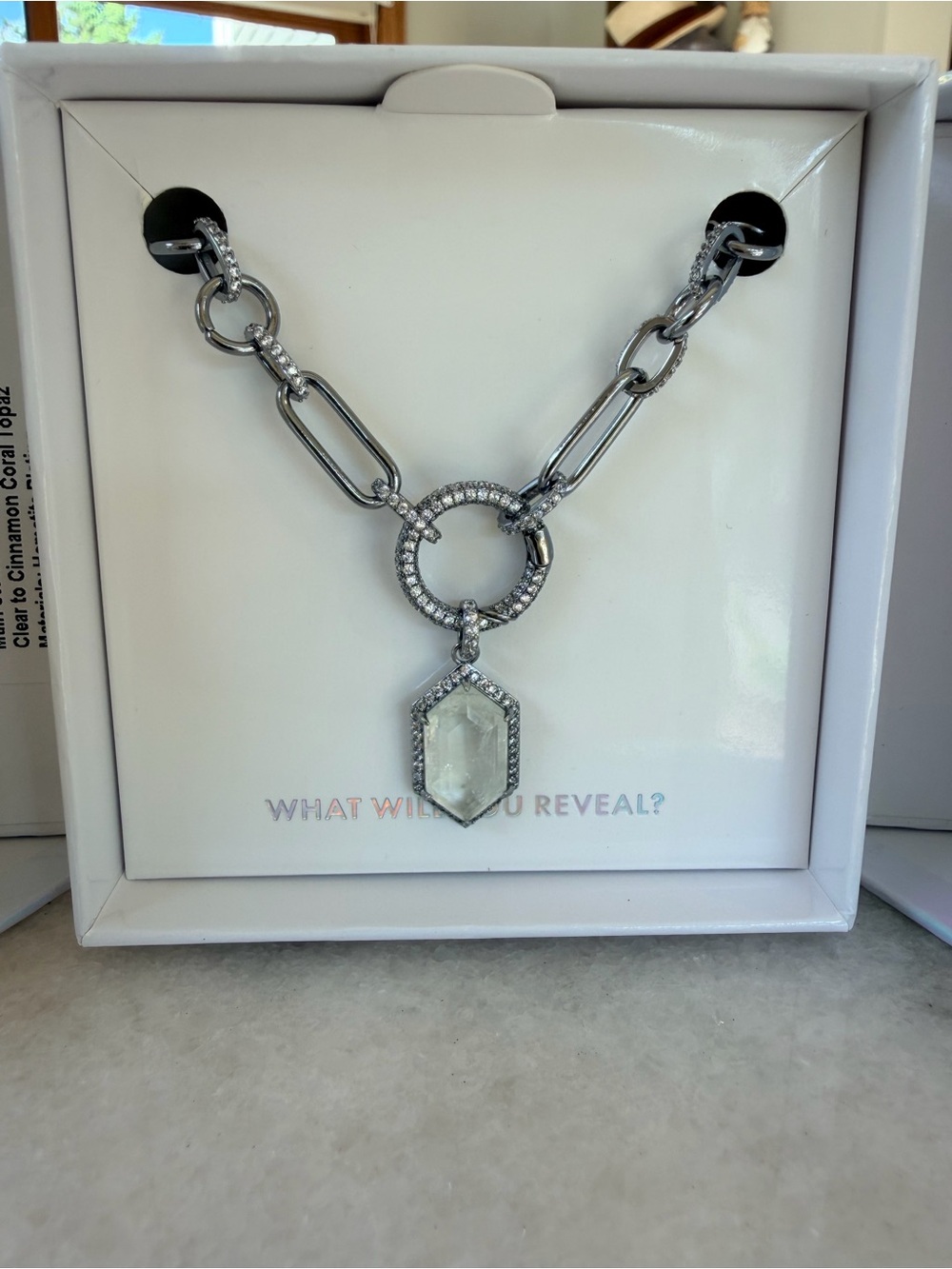 Silver Crystal Pendant Link Necklace - Seek Joy in the Moment, Bomb Party